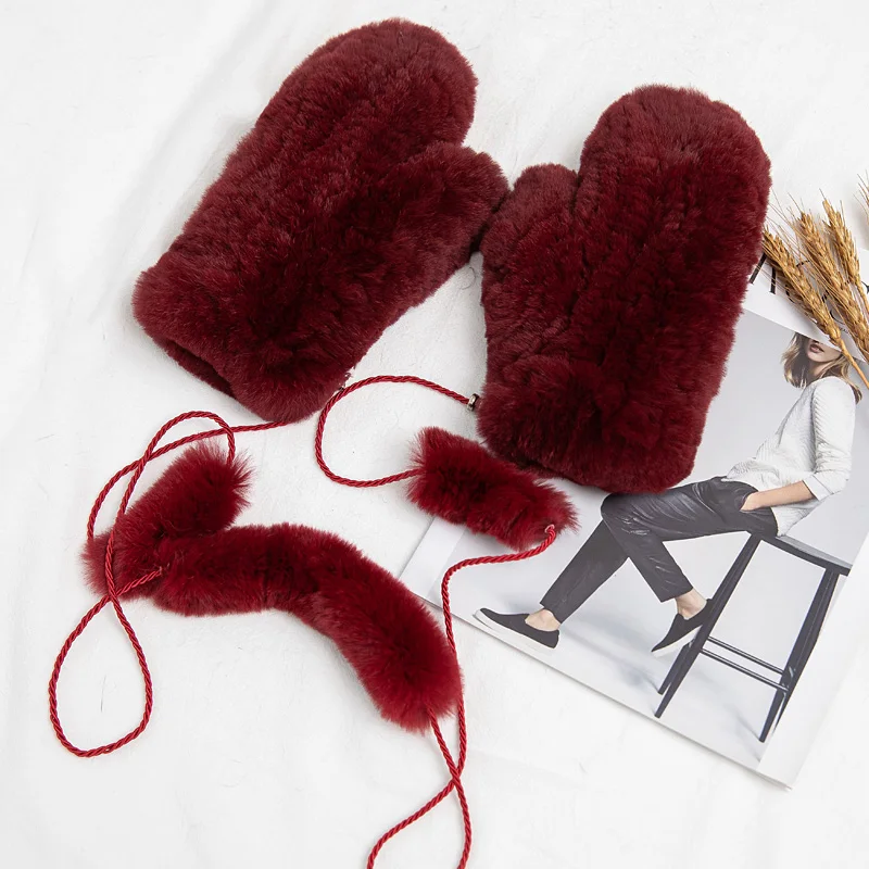 Guanti invernali Pelliccia di coniglio Luxury Brand Donna 2025 Nuovo genuino solido pelliccia di coniglio russa Guanti invernali femminili Guanti Guanti caldi