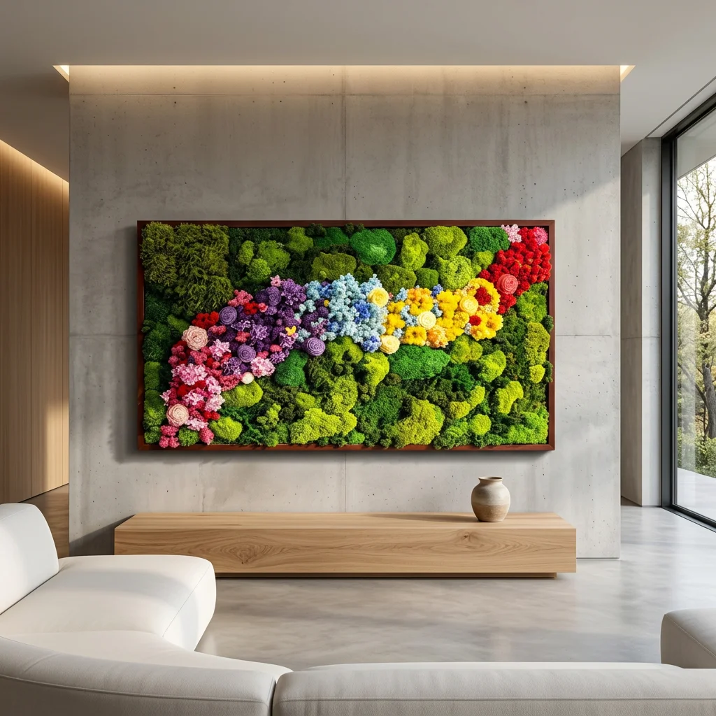 OEM&ODM Customised Size 140X80 cm Office Decoration Home Decor Preserved Flower Plant Natural Green Moss Wall Art Frame