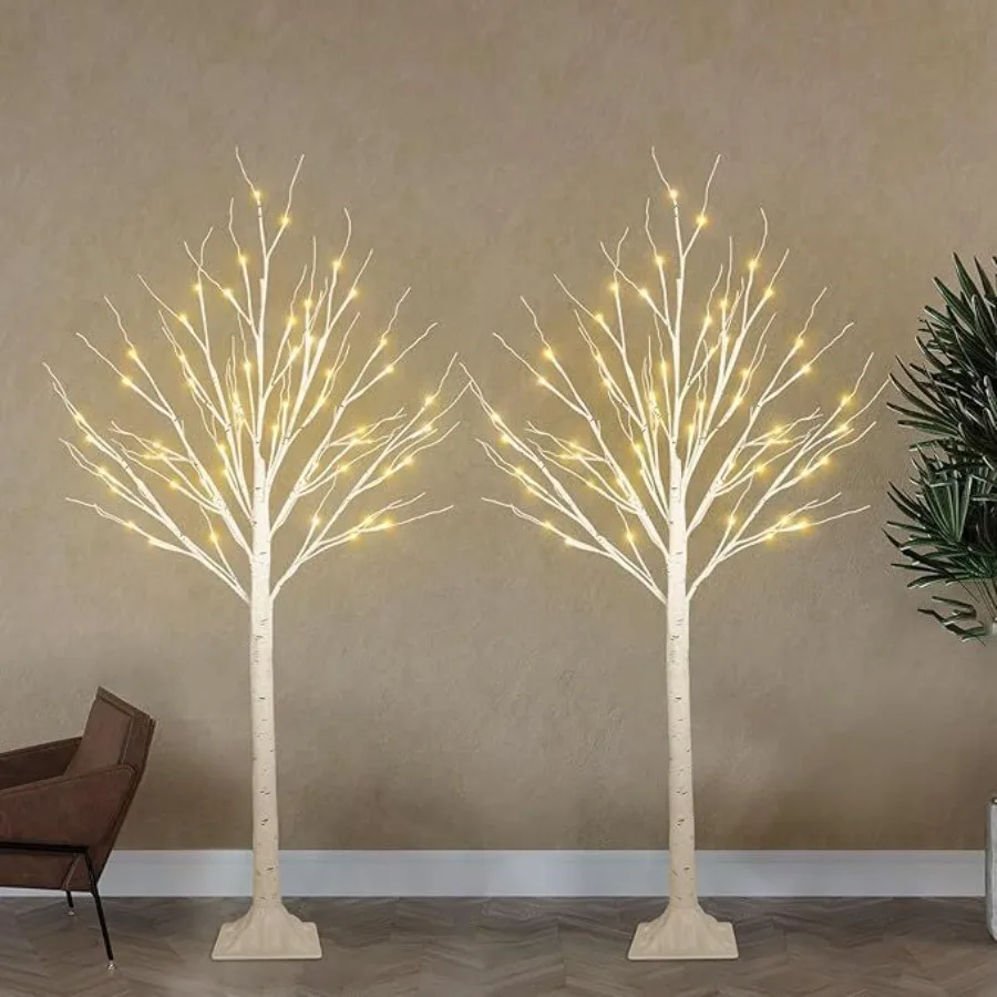 

Indoor/Outdoor 4FT Lighted Birch Christmas Tree Decor, Birch Wood Look, Warm White, 96 LED Lights with Timer Function for Home,