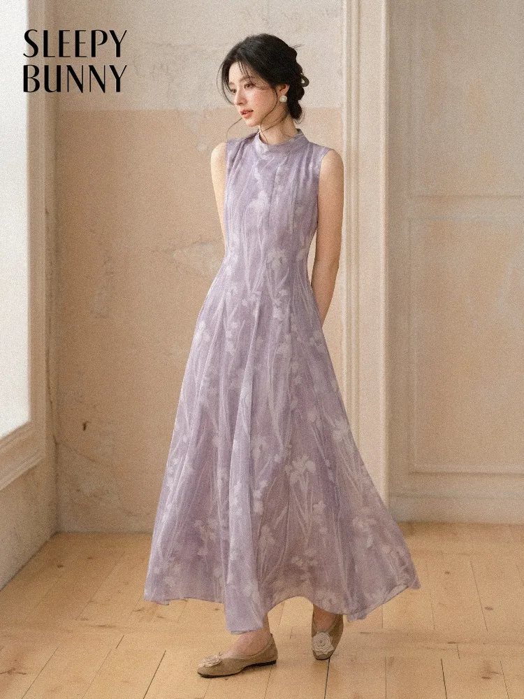 

Women Chinese Style Sleeveless Maxi Dress Slim Fit Long Dress Elegant Floral Print Summer Flowing Outfit Lady Vintage Inspired