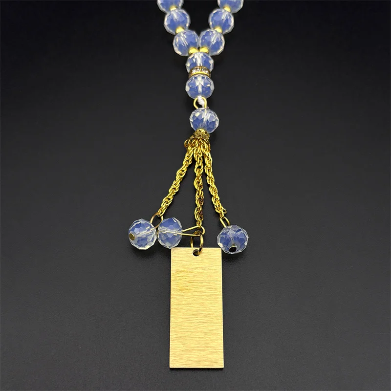 مسلم الإسلامية القرآن الله الفولاذ المقاوم للصدأ ميدالية سيارة قلادة للنساء الرجال الذهب اللون 33 الزجاج سبحة صلاة سلسلة مجوهرات هدية