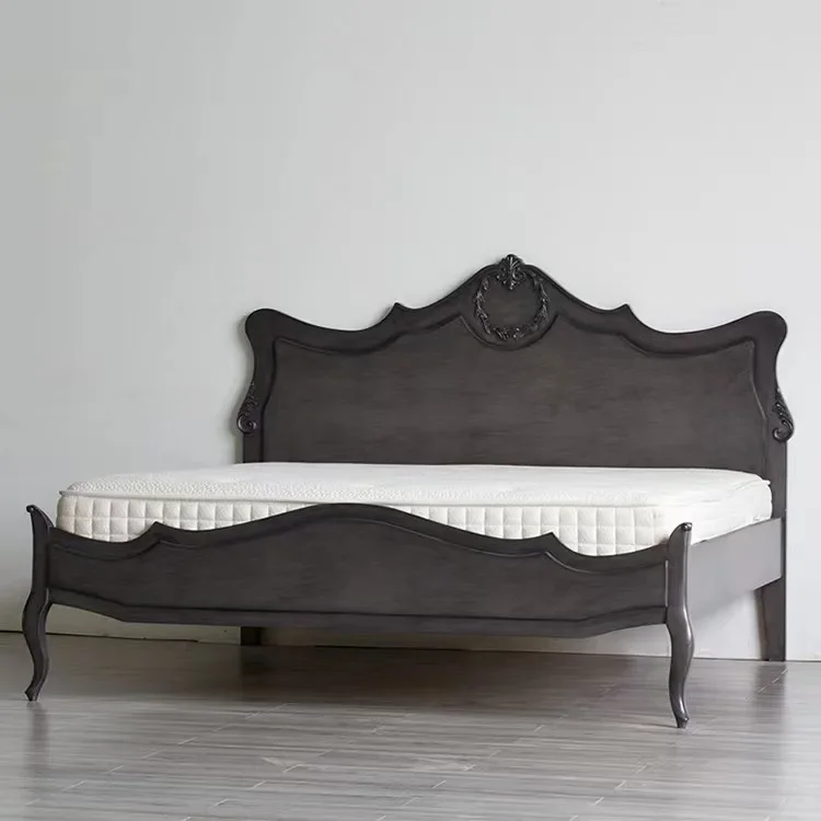 Amerikanisches leichtes Luxus-Kunst-Empire-Glory-Massivholz-Retro-Alt-Doppelbett im französischen Landhausstil mit hoher Rückenlehne und Säulenbettmöbel