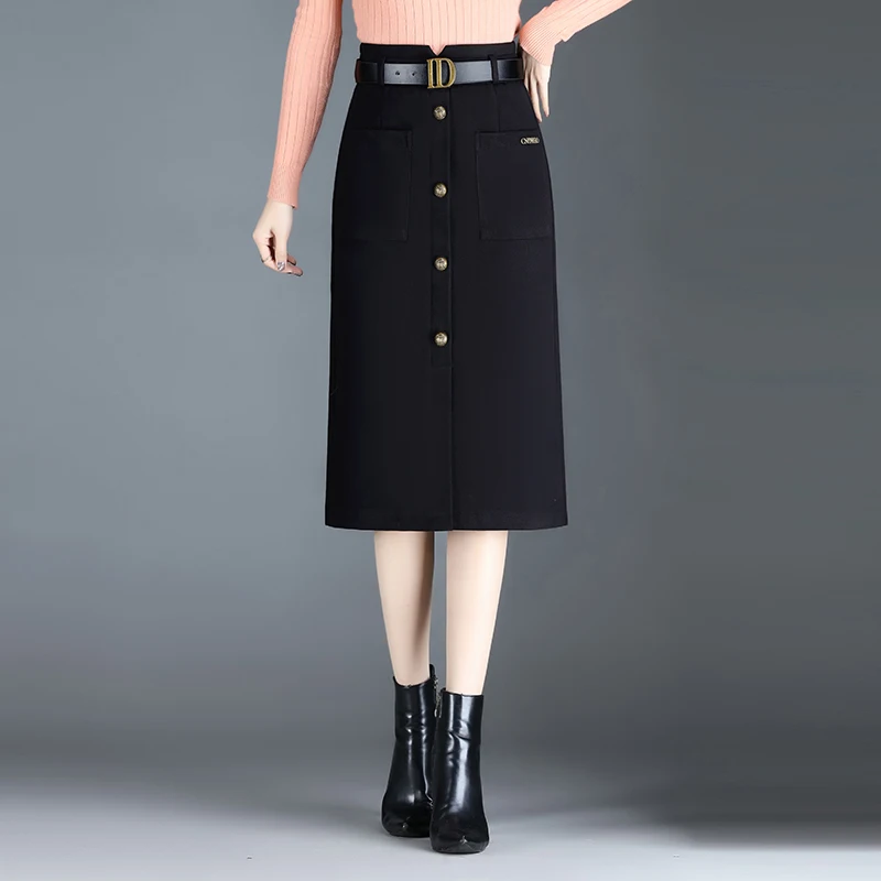 

Womens 2024 Autumn/Winter Plaid/Black Pencl Skirt Fashion High Waist Ladies S M L XL XXL 3XL Size Female Knee-Length Skirt