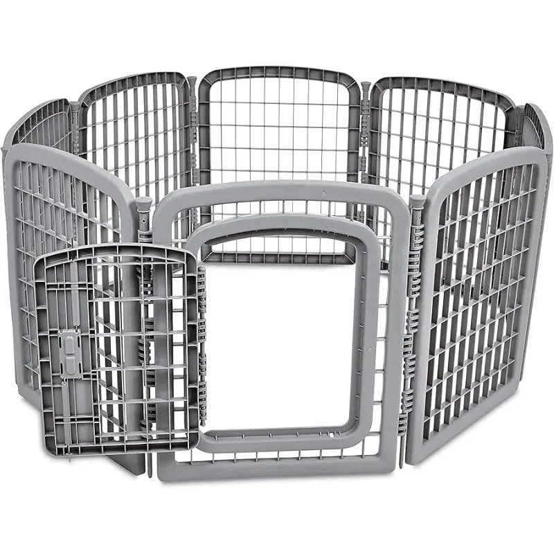 

8-Panel Octagonal Plastic Pet Pen Fence Enclosure With Gate, 28 inches, Grey