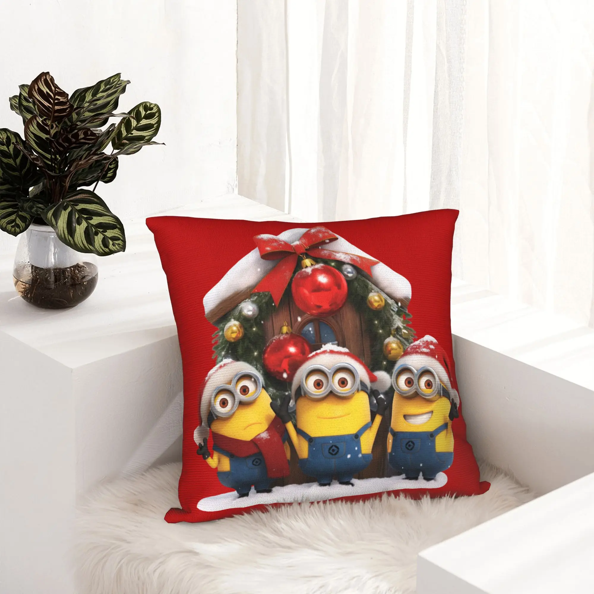 Cartoon M-Minions Christmas Pillowcase Printed Polyester Cushion Cover Decor  Throw Pillow Case Cover Living Room Square 45*45cm