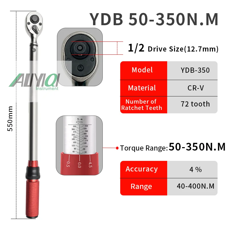 

YDB 50-350N 1/2 предустановленный динамометрический ключ 4% хромированный ручной гаечный ключ с трещоткой