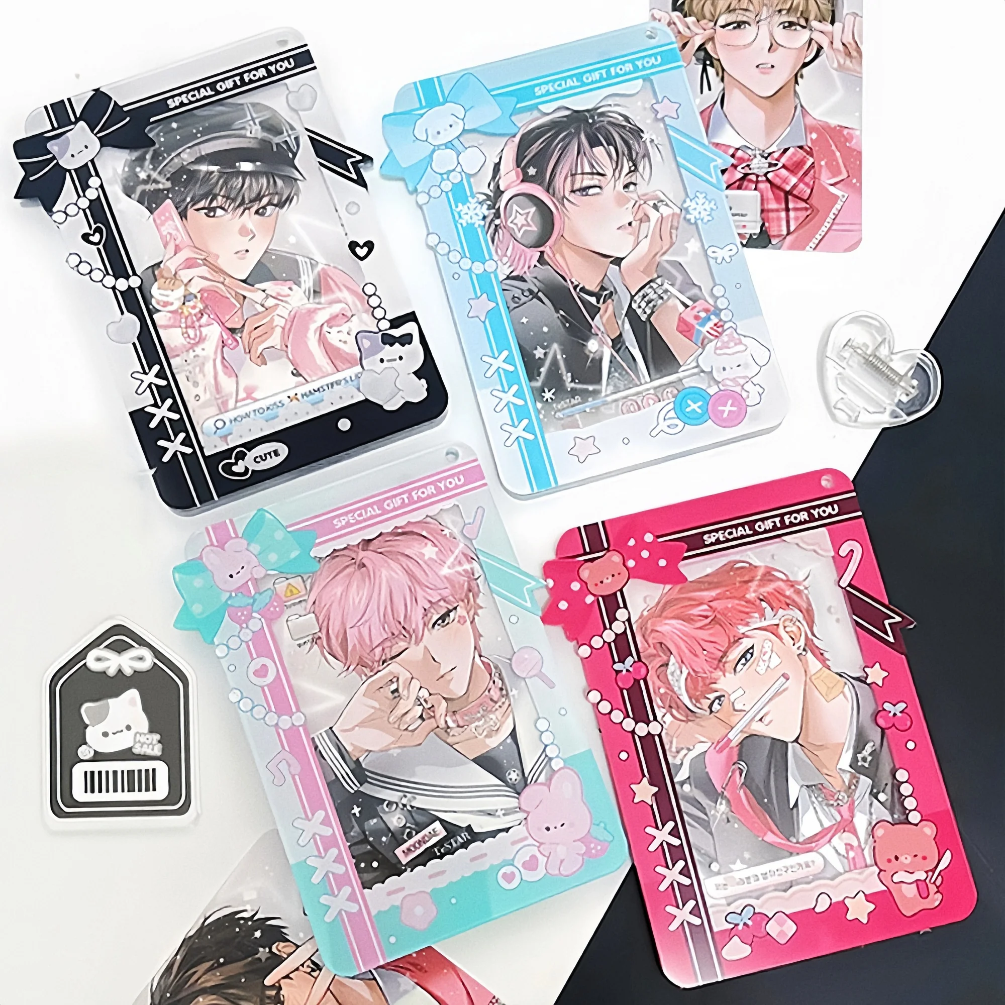Animal Gift Box 3/3.5inch Acrylic Photo Frame, Cute Card Display Protector Case, for Anime Kpop Merch Shooting Desk Layout Decor