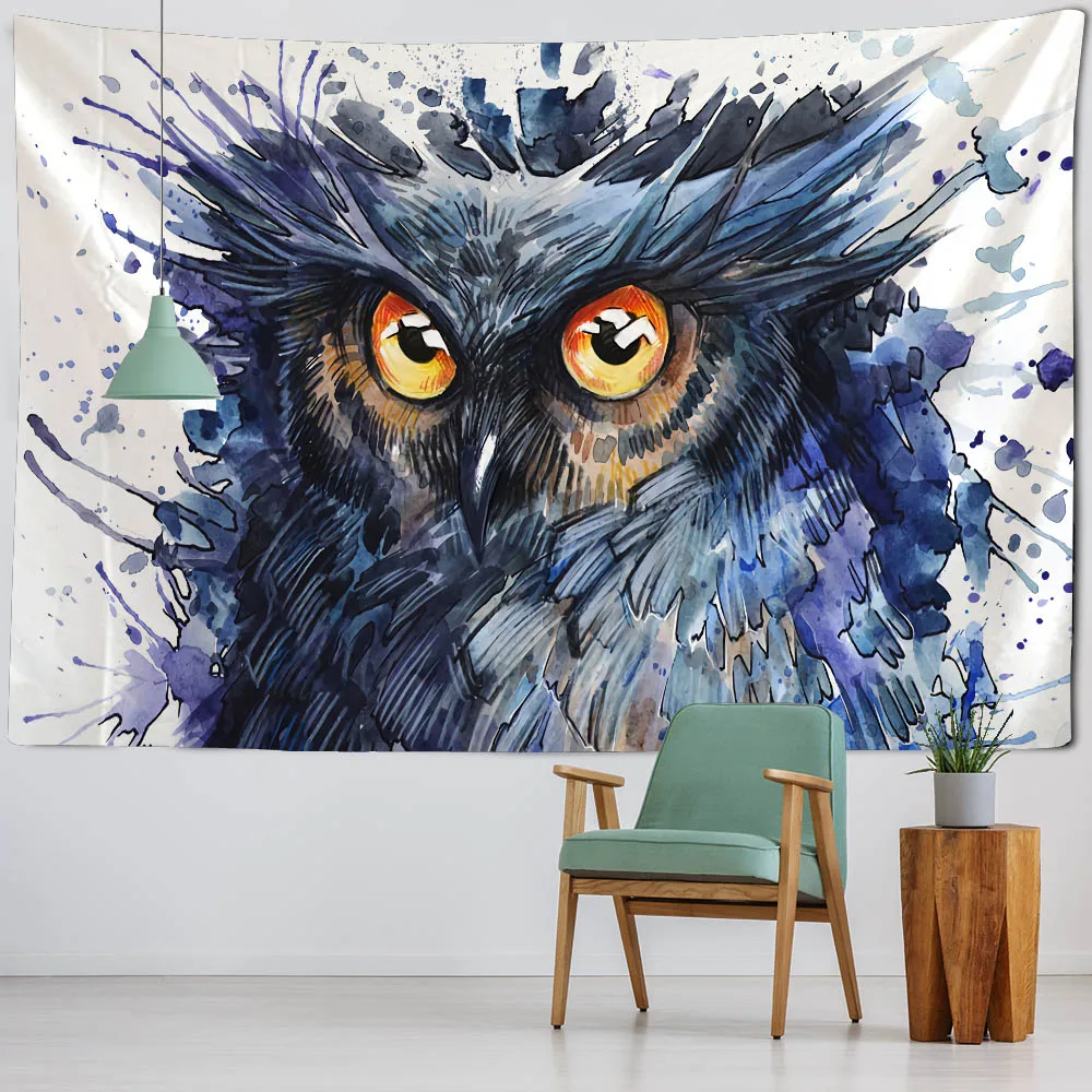 Psychedelic owl tapestries hippie fun art wall hangings home decor bedroom colorful animal aesthetics room wall decor blankets