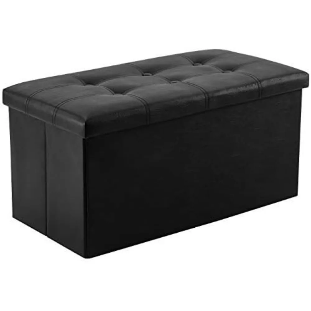 

YOUDENOVA 30 inches Folding Storage Ottoman, 85L Storage Ottoman Bench for Living Bedroom and Hallway, Faux Leather Black Footre