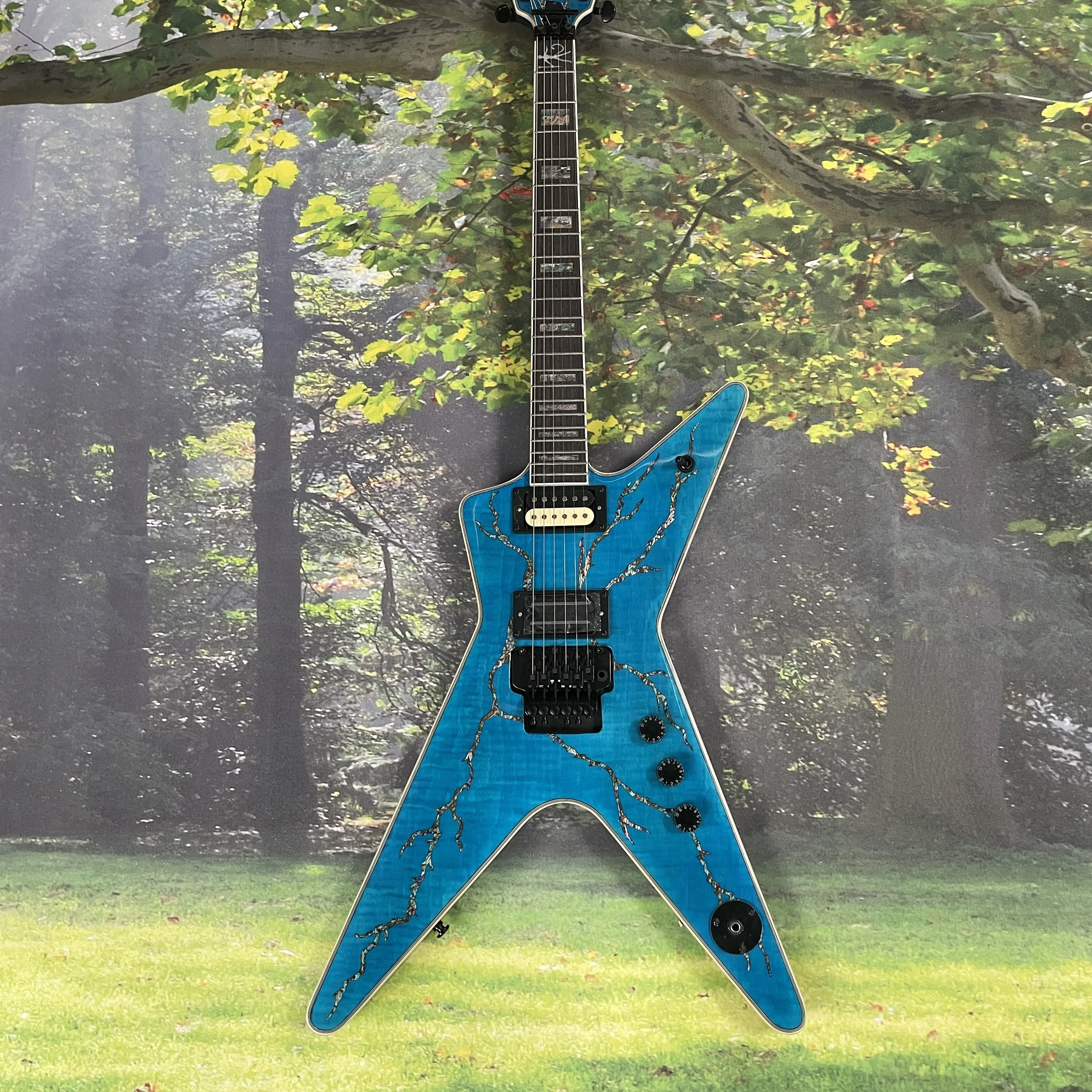 

Синий корпус электрогитары Was.Bu.n в стиле Dimebag, инкрустация, осветительный корпус с гитарами тремоло из красного дерева