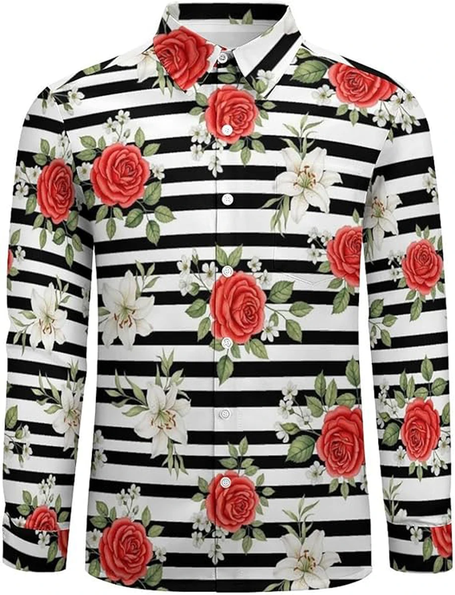 مضحك الرجال قميص عيد الميلاد سانتا كلوز طويلة الأكمام زر أسفل قميص هاواي عطلة عيد الميلاد قميص عطلة حزب في الهواء الطلق #1