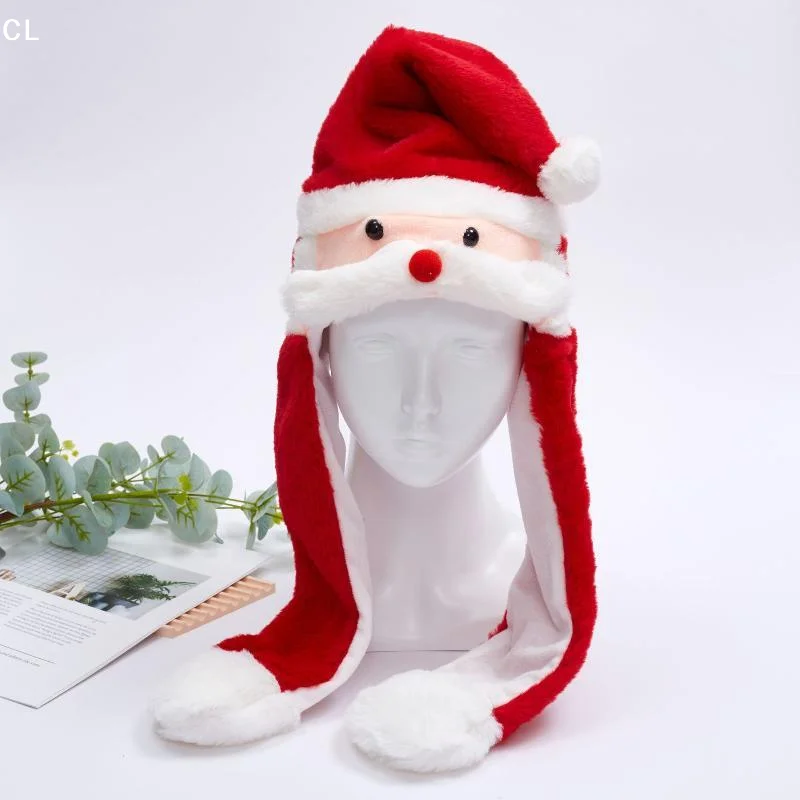 1Pcs Cute Santa Hat Plush Christmas Hat Interactive Game Windproof Elk Christmas Dress Up Doll Hat Ears Move Party Headdress