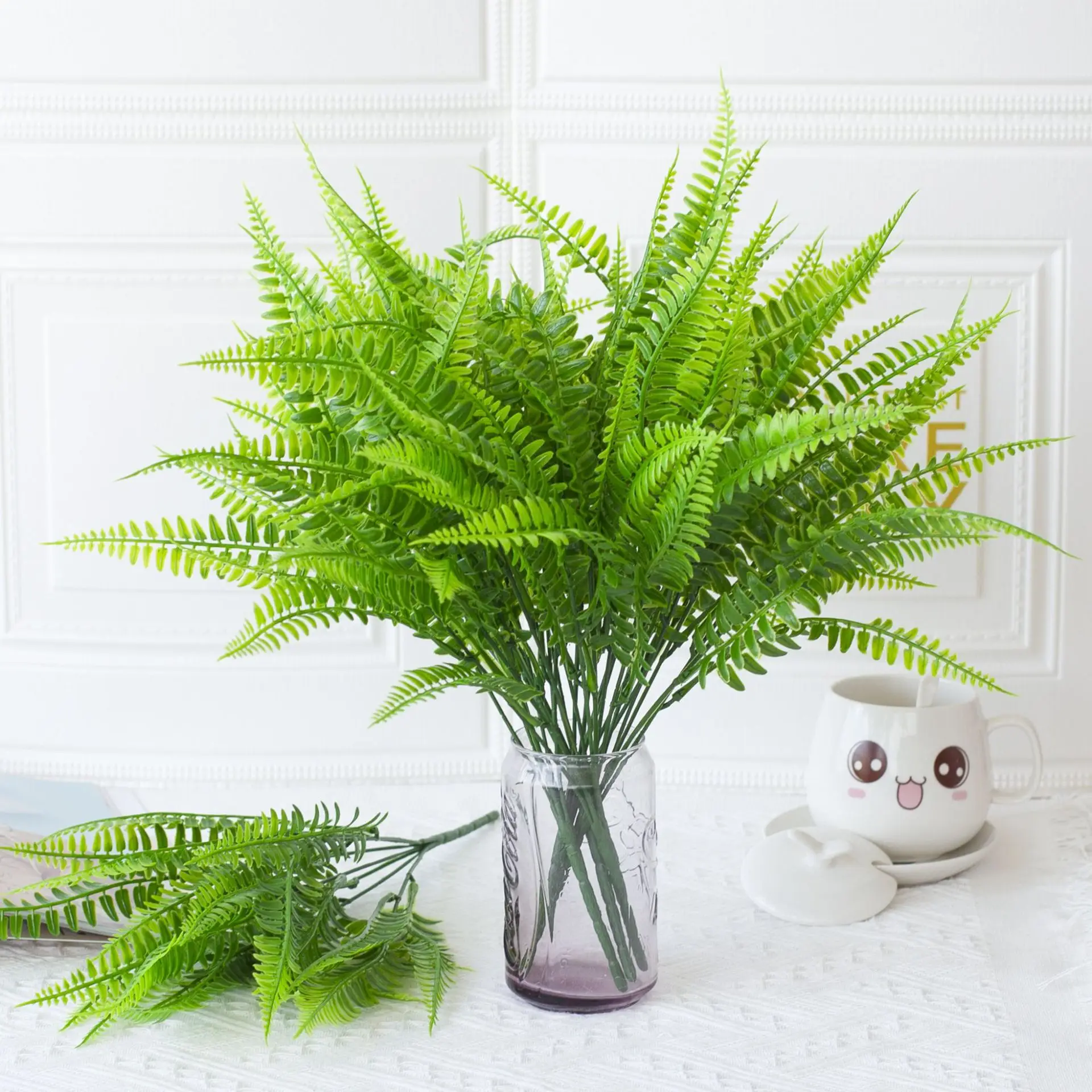 Plantas Artificiais de Samambaias Boston, Samambaias Falsas Realistas, Arbusto Resistente a UV, Arbustos artificiais reutilizáveis, Decoração De Planta Verde De Plástico, 10pcs