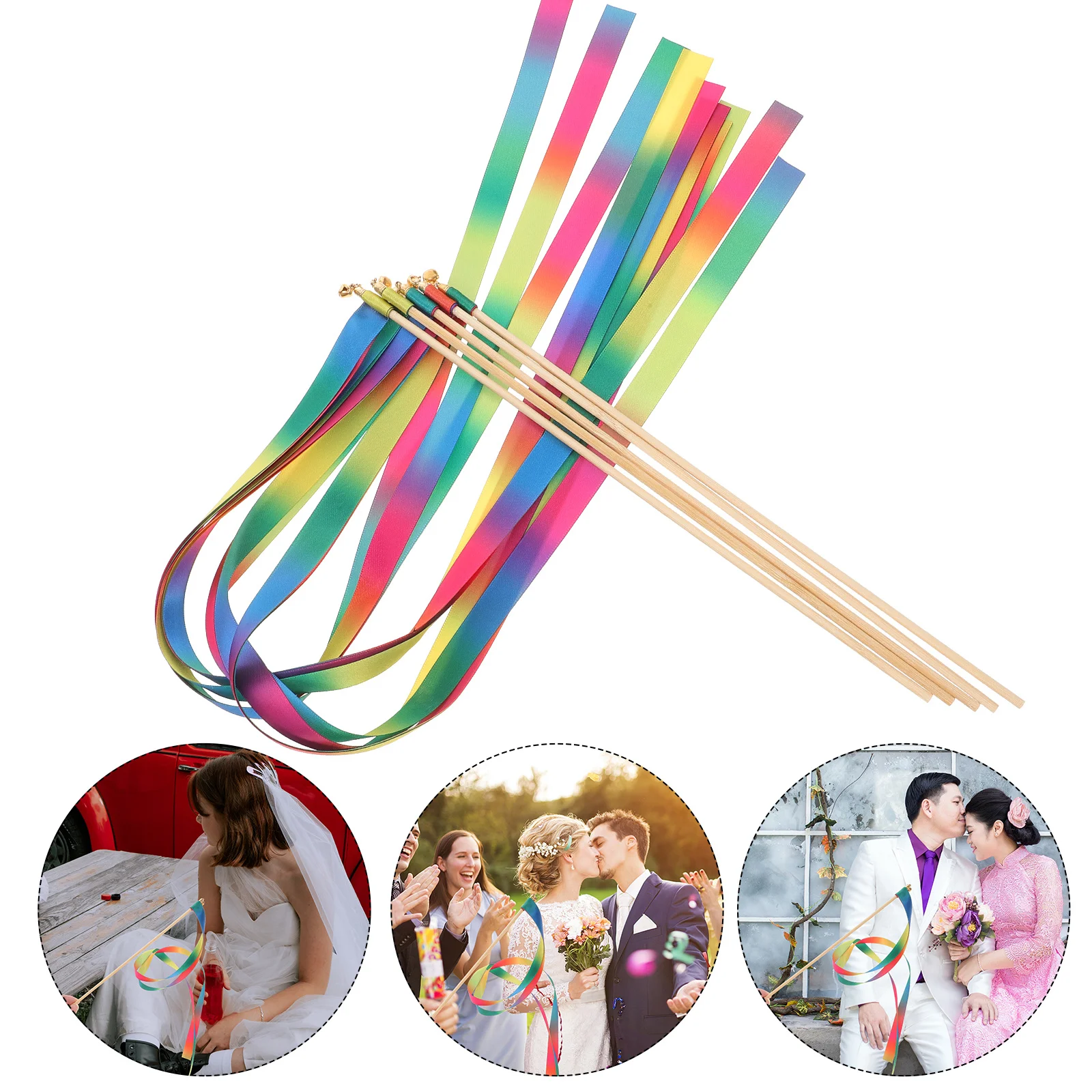 

5pcs Ribbon Streamers Wedding Fairy Wands Birthday Party Sticks With Bells Reusable Handheld Decorative Streamer