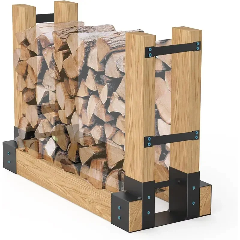 Heavy Duty Steel Outdoor Firewood Rack Adjustable Log Storage Bracket Anti-rust External Fireplace Wood Holder Kit