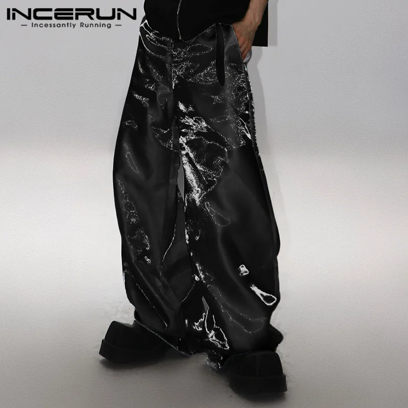 INCERUN 2024 Korean Style Trousers Mens Personality Sparkling Fabric Design Pants Casual Clubwear Hot Sale Solid Pantalons S-5XL