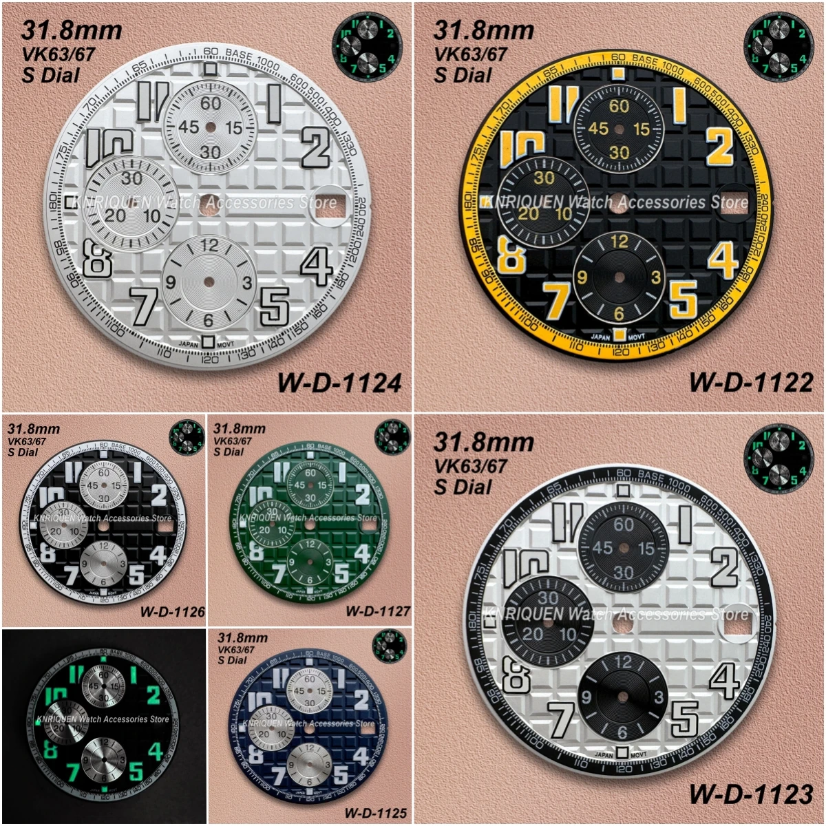 31.8mm Panda Quartz S Dial Fit VK63/67 Movement Green Luminous High-Quality Watch Modification Accessories