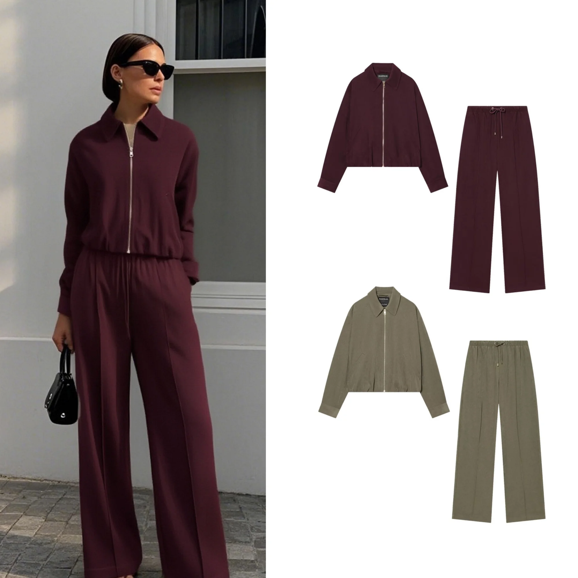 Women's Casual Jacket Pants Sets Female Spring Autumn Long-Sleeve Loose Simple Pilot Jacket Or Lady Wide-Leg Trousers