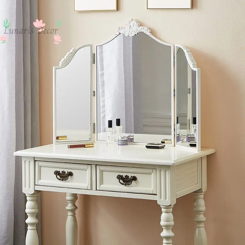 French Style Trifold Mirror Unique Irregular Shaped Desktop Triple Folding Makeup Mirror For Bedroom Dresser Table Cosmetic