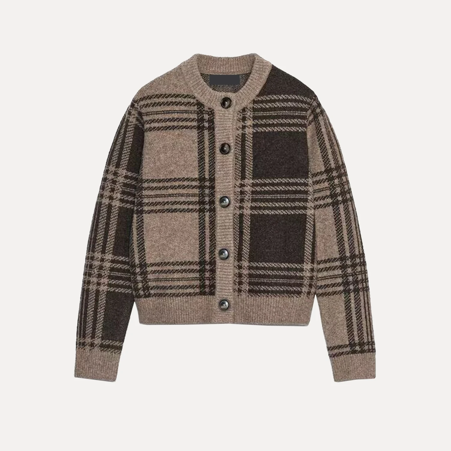 Chaqueta de Punto a Cuadros de Moda para Mujer, Estilo Nuevo de Otoño, Chaqueta Corta de Manga Larga Z con Cierre de Bot...