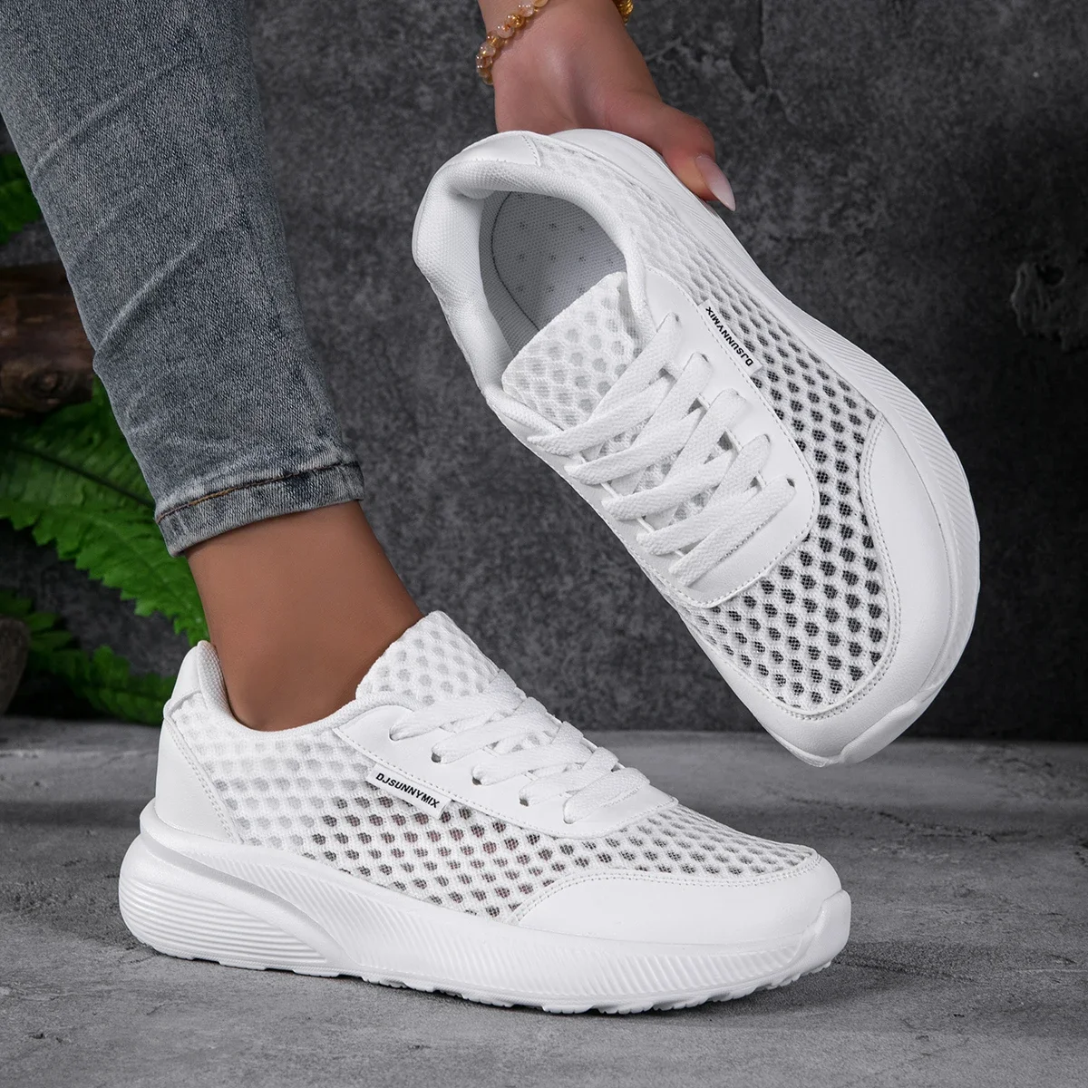 New Women Wide Feet Casual Shoes Fashion Summer Mesh Lace Floral Pattern Walking Sneakers Soft Breathable Black Female Footwear image 4