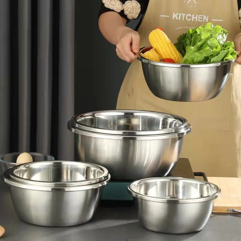 1 PC Stainless Steel Round Thicken Soup Bowls Salad Egg Mixing Bowl Palte for Food Storage Container Kitchen Tableware Utensils