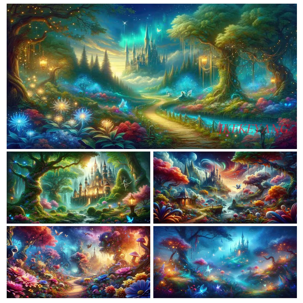 DIY Diamond Painting Cross Stitch Kit Fantasy Forest And Castle Full Square Diamond Mosaic New Collection 2024 Home Decor Gift