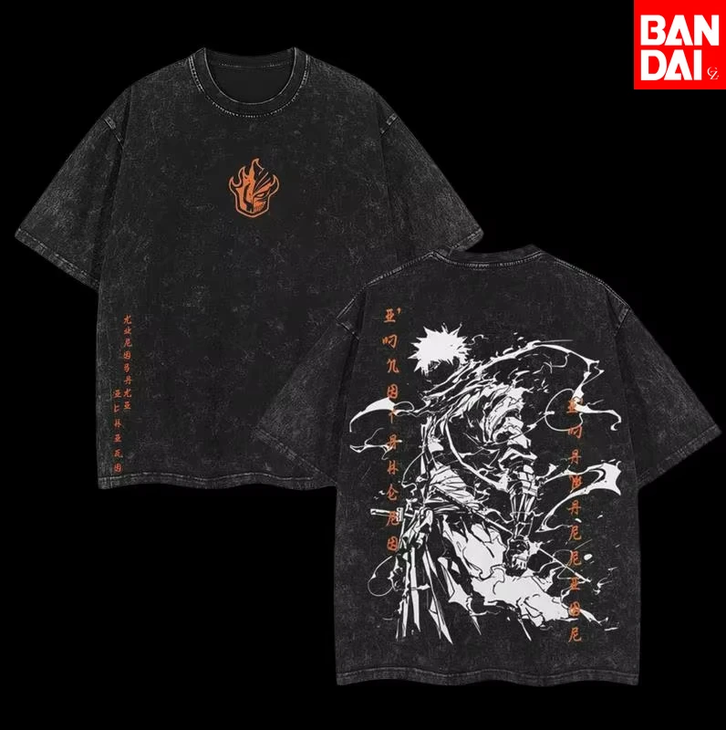 Jujutsu Kaisen Sukuna Vintage Washed T-Shirt Herren Harajuku Streetwear Oversized Baumwoll-Kurzarm-T-Shirts Sommer Sportliche Oberteile