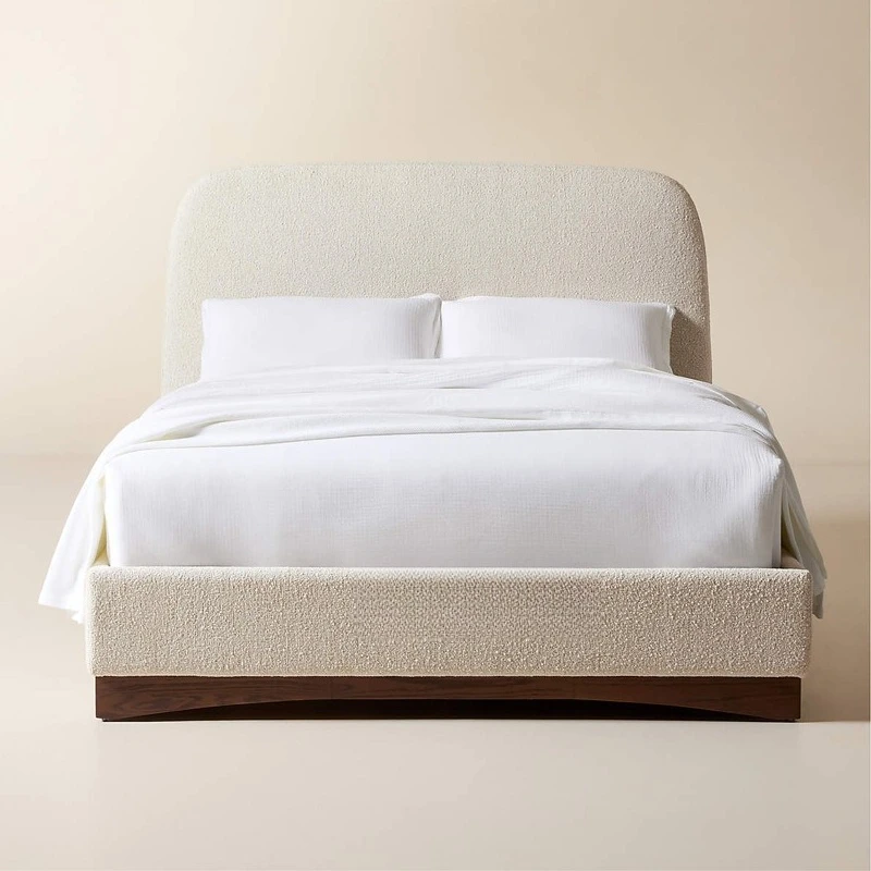 

Nordic retro lamb wool solid wood bed French wabi-**** cream wind fabric soft bag bed small apartment master bedroom high back b