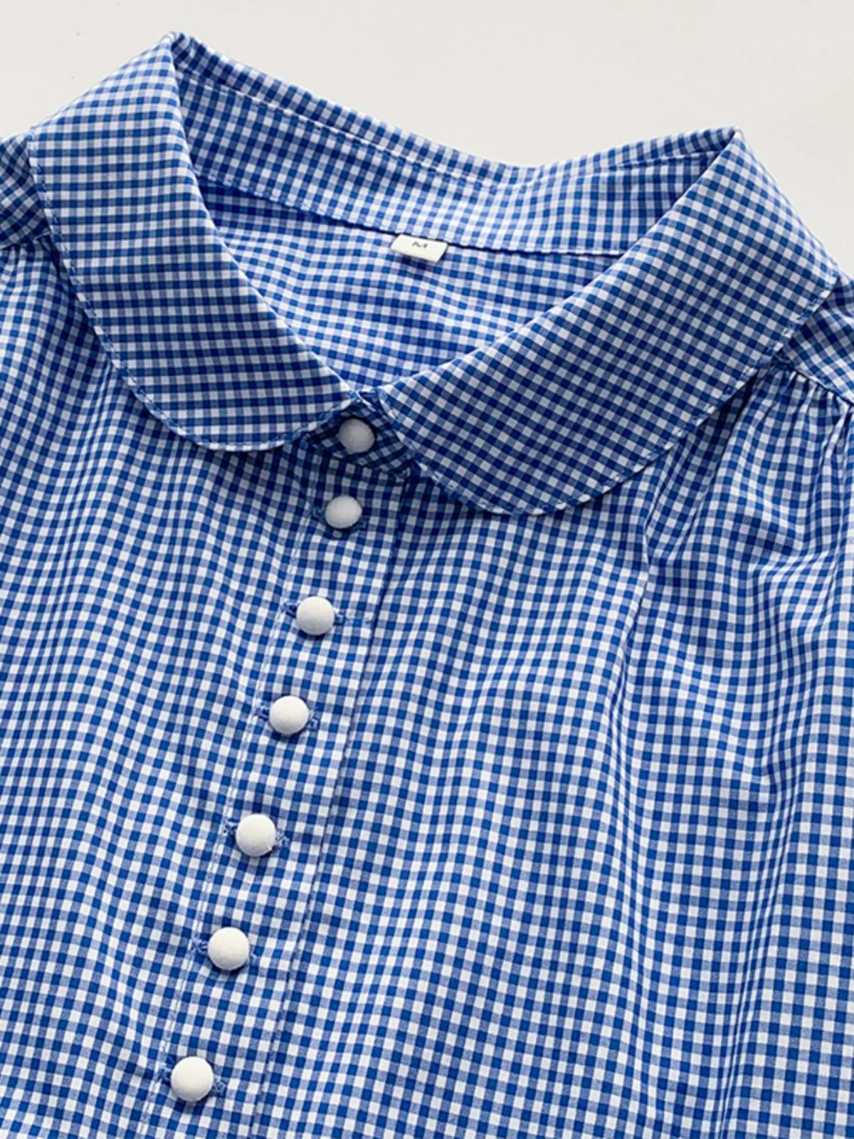 Retro japanisches blau-weiß kariertes lockeres langes Sve Damen irt Peter Pan Kragen künstlerisches Sle Frühling Sommer faionable Top