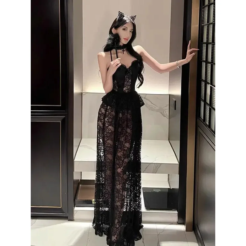 

DY20French Court Sexy Lace Mesh Pajama Suspender Pure Desire Princess High-end Feeling Nightgown Set Women's Dark Nightgown25