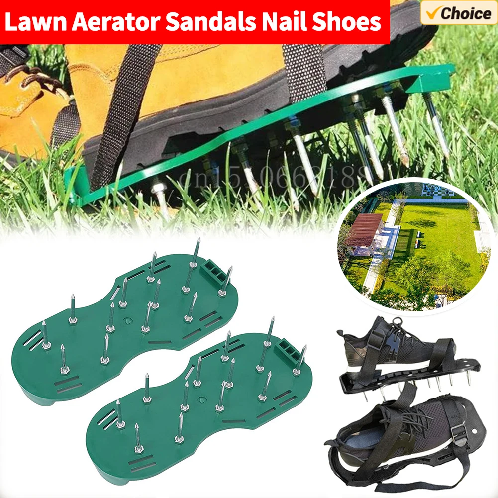 

1 Pair Grass Spiked Gardening Walking Lawn Aerator Sandals Nail Shoes Yard Garden Aerating Lawn Soil Tool with Adjustable Strap