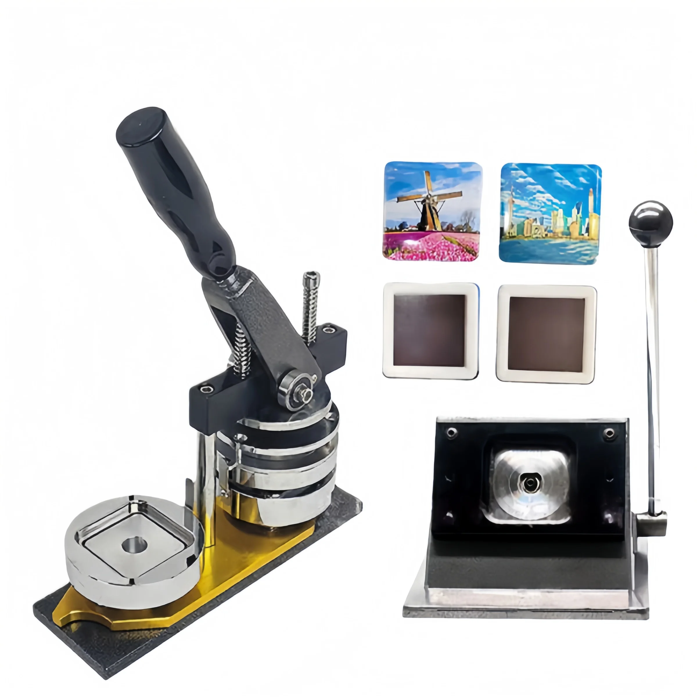 Custom Photo Fridge Magnet Button Maker - 50x50mm Square Hand Press Machine Kit - view 5