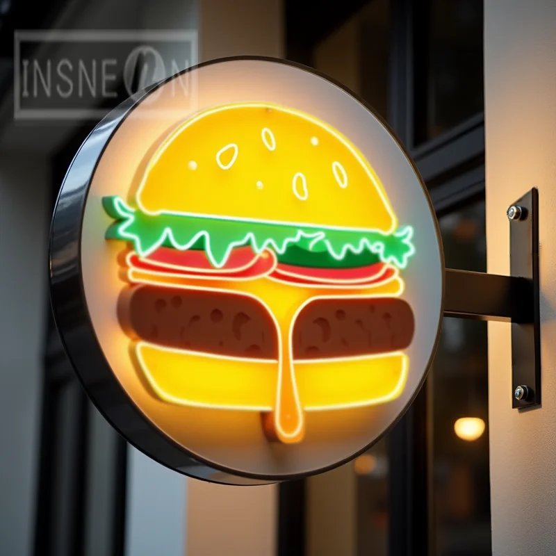 Custom Hamburg Light Box for Storefront Waterproof Round Acrylic LED Double Sided Outdoor Business Signage Wall Mounted