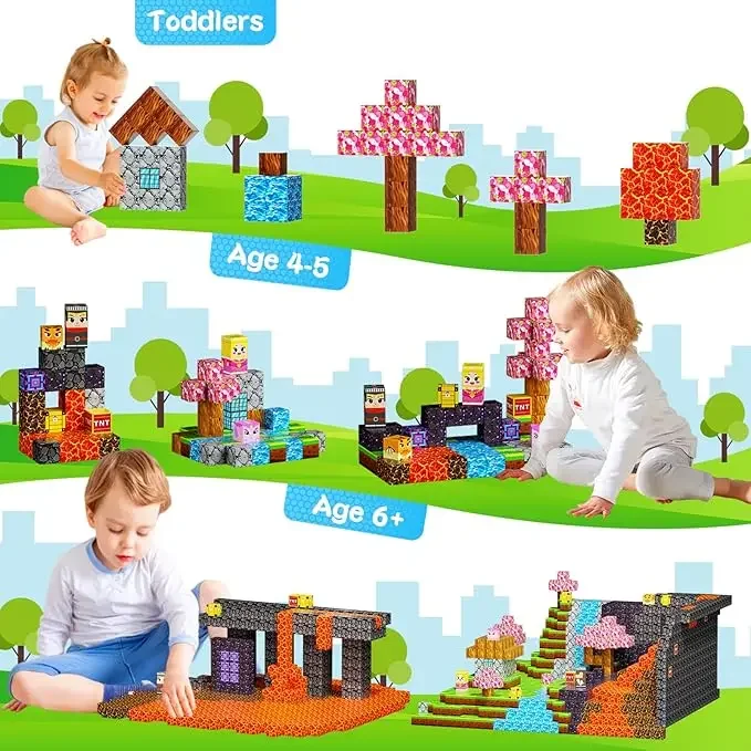 Magnetic Building Blocks Mine World Magnet Cubes Forest Set for Boy Girl Kid Age 3+ DIY Model Children STEM Sensory Toy Gift