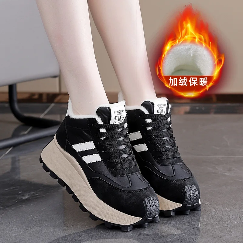 الشتاء سميكة سوليد عالية الجودة المرأة أحذية رياضية غير رسمية الارتفاع زيادة الصوف الدفء نمط جديد مريح #6