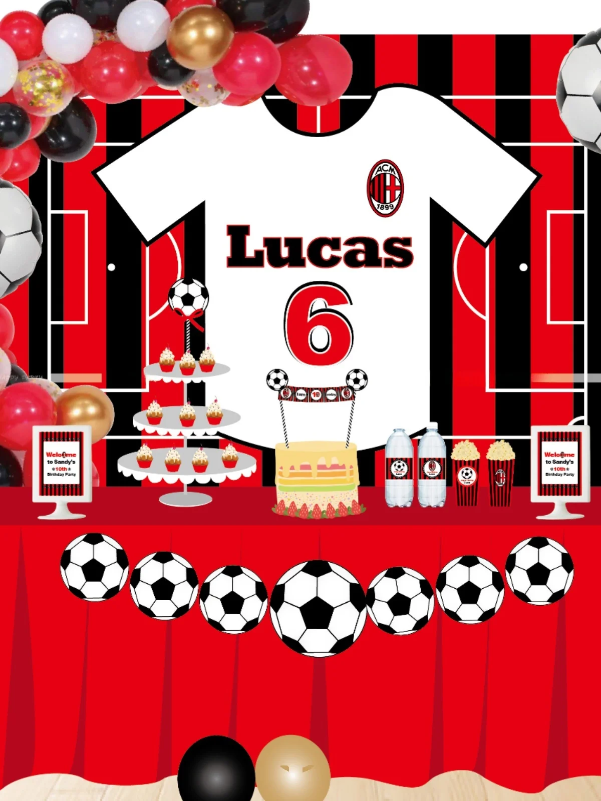 Artículos de Decoración para Fiestas de Cumpleaños con Temática del Club de Fútbol AC Milan, Etiquetas para Decoración de Mesa de Postres, Pegatinas para Botellas, Artículos para Eventos
