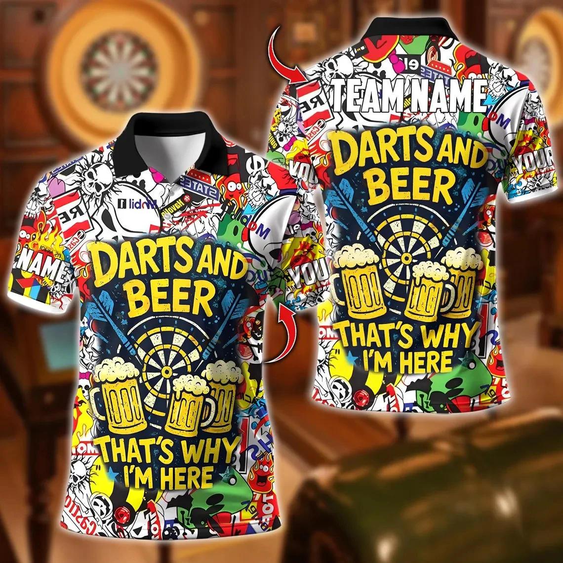 Custom Beer Darts Polo Shirt For Men Personalized Name Team Name All Over Print Breathable Short Sleeve Jersey For Dart Lovers