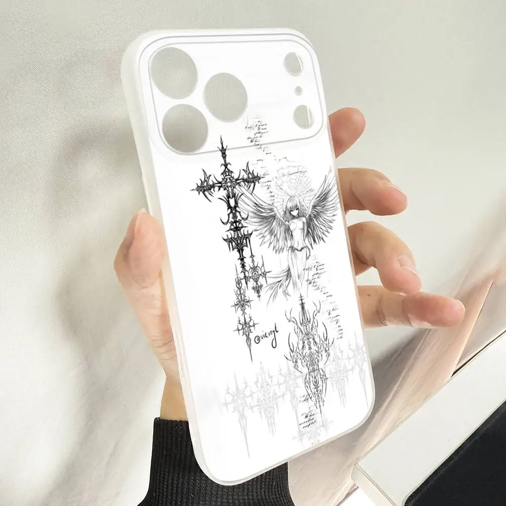 Gothic Cyber Sigil Cross Phone Case For iPhone 14,16,15,11,13,17,12,Air,Mini,Plus,E,Pro,Max Magnetic Magsafe Frosted Cover