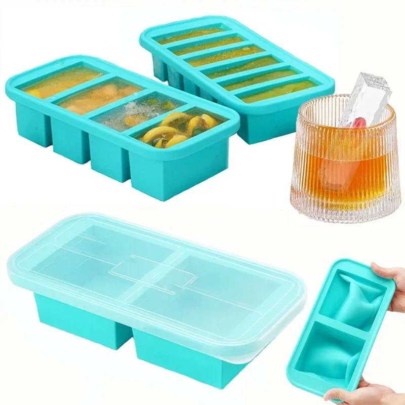 Forma de Silicone para Congelador com Tampas, Grau Alimentício, Grande Capacidade para Molhos e Sobras, Utensílio de Cozinha Reutilizável