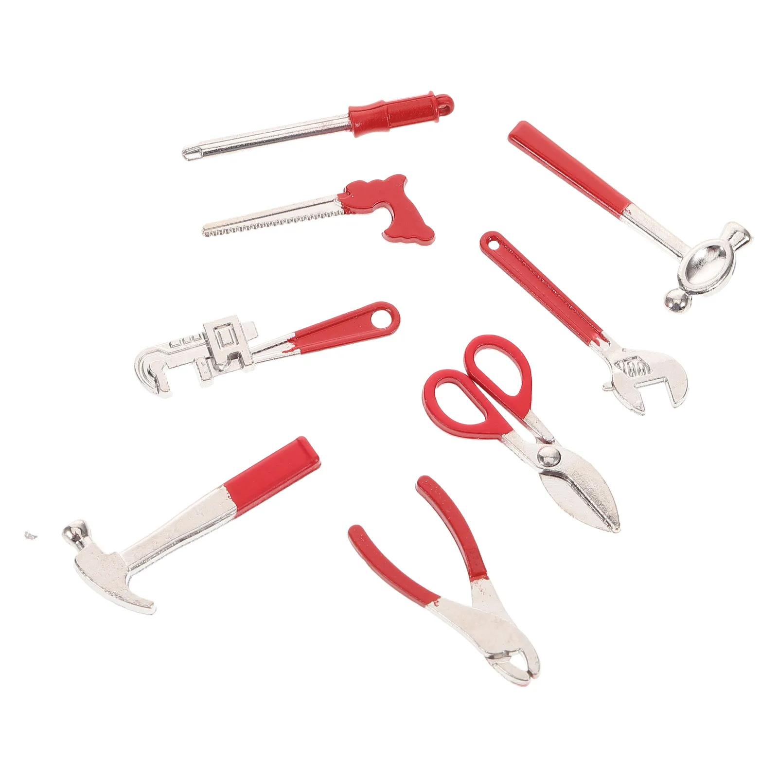 Juego de Mini llaves de martillo para casa de muñecas, Kit de herramientas en miniatura a escala 1:12, herramientas pequeñas de Metal para accesorios de proyectos de manualidades Diy, 8 Uds.
