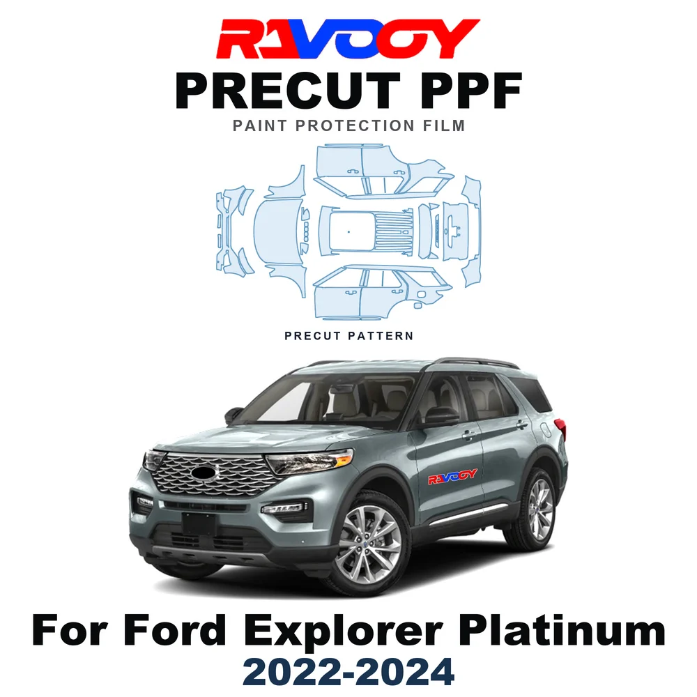 Film de protection de peinture TPU pré-découpé pour Ford Explorer Platinum 2022-2024 8,5 mil, capot, pare-chocs, phares, toit auto-cicatrisant