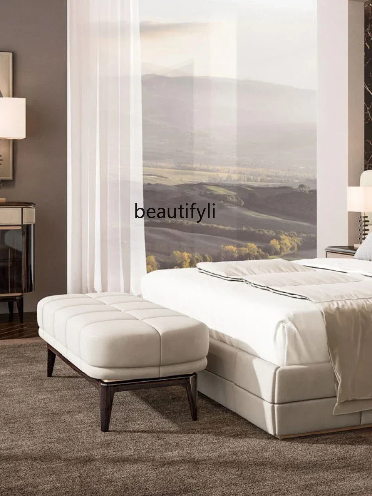 

xz1LBX Italian-Style Light Luxury Bed End Stool Minimalist Casual Home Modern Bedroom Leather Bench Shoes Changing Stool