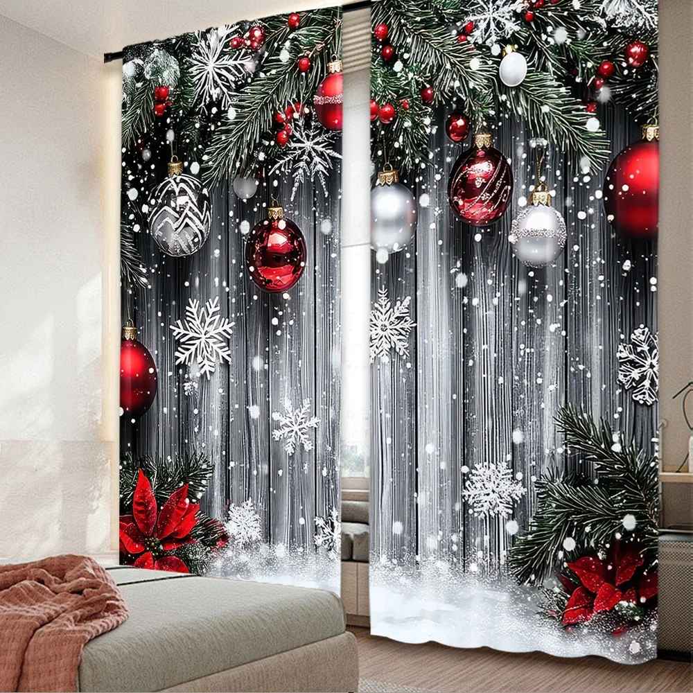 2 Stück 2D-Flachdruck Frohe Weihnachten Trendige Vorhänge HolidaySparkle Digital bedruckte Polyester-Vorhänge Familienparty-Dekoration