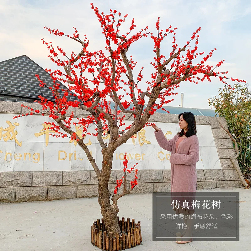 New Year Plum Tree Living Room Tea Plum Blossom Red Plum Imitative Tree Bonsai Interior Decoration Wishing Tree