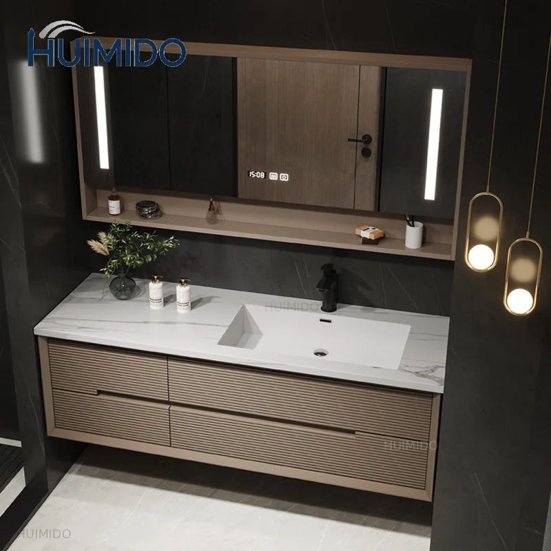 Intelligent Bathroom Vanity Seamless Stone Slab Ceramic Basin for a Modern Streamlined Look Sleek Bathroom Furniture Set With