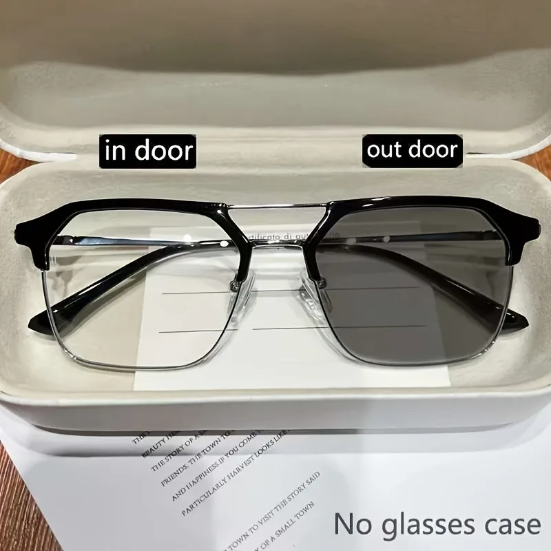 Photochrome Anti-Strahlungs-Blaulichtfilter-Brille, quadratischer Metallrahmen, Computerbrille für Damen und Herren, austauschbare Gläser – Detail 5