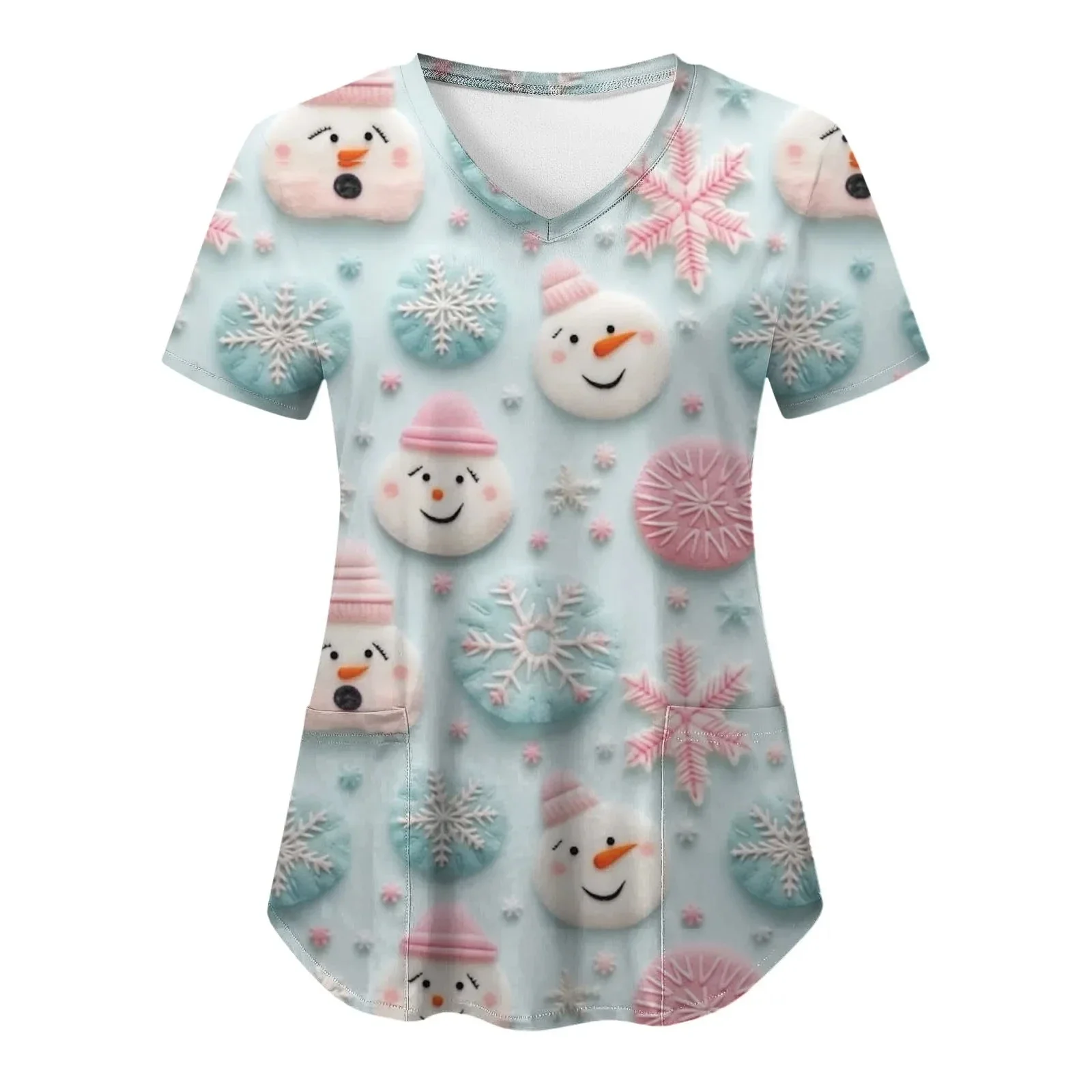 

Рождественская клиническая форма, женская стоматологическая скраб с принтом Санта-Клауса, топы с v-образным вырезом и короткими рукавами, с карманом, униформа медсестры, женская