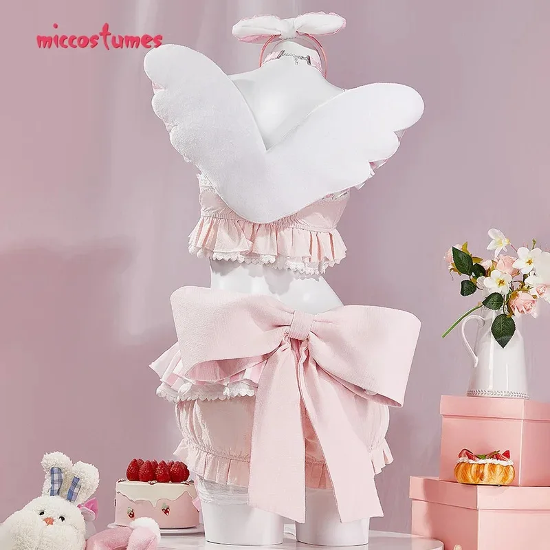 

25COSWomen's Prisma Illya Cosplay Costume Kawaii Homewear Ruffles Short Top and Skort with Headband and Socks