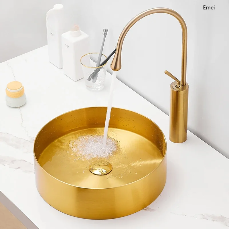 

Золотая настольная раковина, роскошный дизайн, раковина из нержавеющей стали, умывальник, умывальник